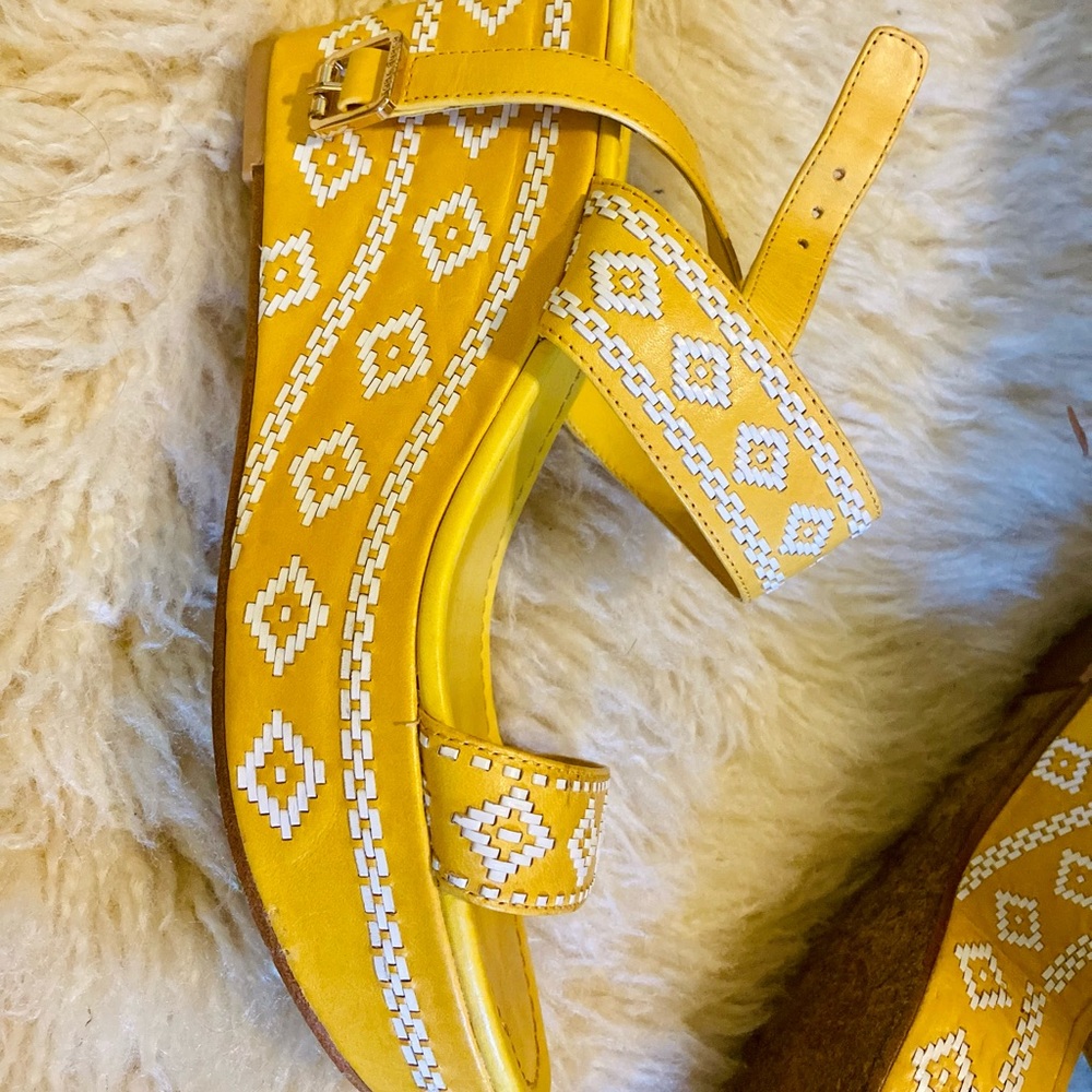 Yellow platform Tory Burch sandal wedges